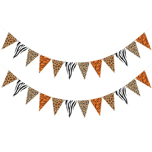 VILIFEVER 2 Pieces Animal Print Pennant Banner Jungle Theme Party Supplies Safari Birthday Party Decorations, Jungle Safari Birthday Banner for Animal Zoo Party Decor