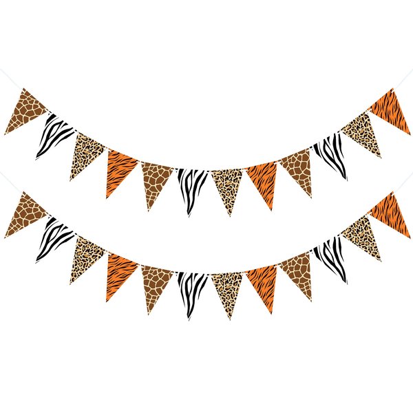 VILIFEVER 2 Pieces Animal Print Pennant Banner Jungle Theme Party Supplies Safari Birthday Party Decorations, Jungle Safari Birthday Banner for Animal Zoo Party Decor