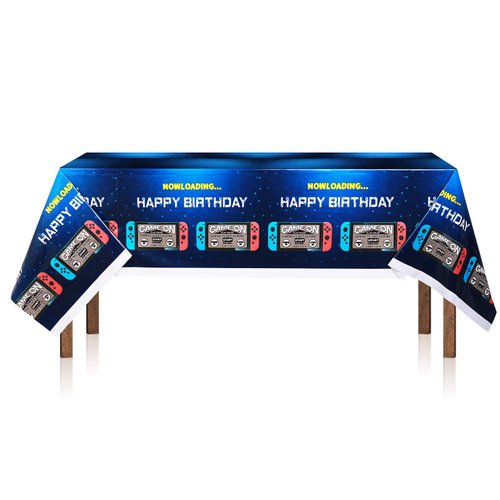 2Pcs Blue Video Game Party Tablecloth | 54 x 108 In| Video Game Birthday Party Decoration Rectangular Disposable Plastic Table Cover, Game Birthday Party Supplies for Boys Girls Kids Party Decorations
