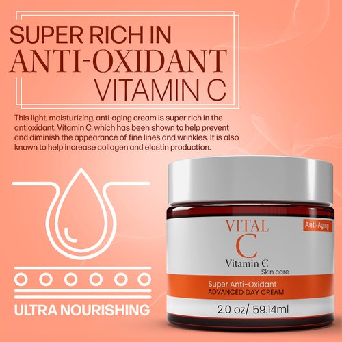 Advanced Vitamin C Face Moisturizer Cream/Lotion - Anti-Oxidant, Hydrating Day & Night Cream to Reduce Wrinkles, Fine Lines, Dark Circles & Dark Spots | 2 Fl Oz
