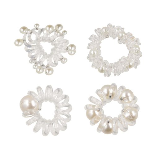 GUEDKIKL 4Pcs Pearl Hair Ties Elastic Telephone Line Hair Rope, Transparent Pearl Ponytail Holder Pearls Beads Hair Band, Creative Hair Accessories for Women Girls