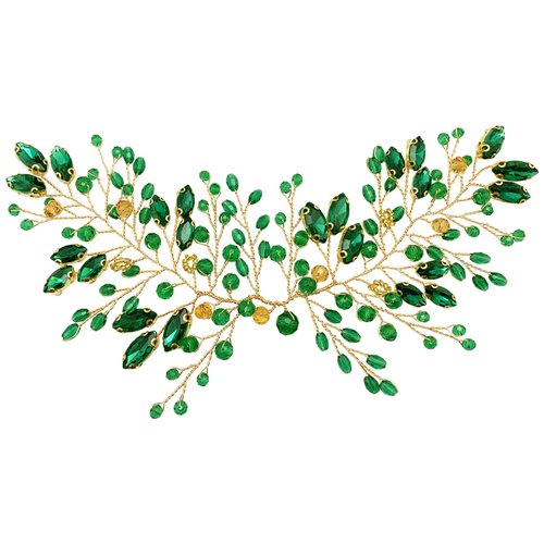 PRETTYLIFE Crystal Hair Vine Pieces Rhinestone Bridal Wedding Headpiece Hair Accessories for Women Girls (Green Crystal Gold Vine)