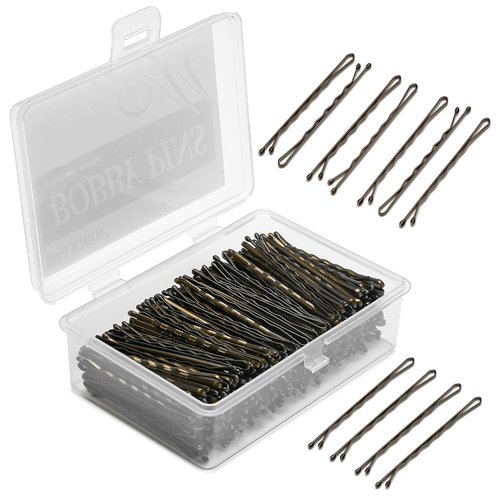 Mia Klein Bobby Pins 2 Inch 300Count for Brown Hair, Crimped Hair Pins for Women, Girls and Kids, Bobby Pins for Bun, with Storage Box, Great for Thick Hair (Brown)