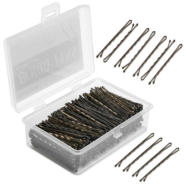 Mia Klein Bobby Pins 2 Inch 300Count for Brown Hair, Crimped Hair Pins for Women, Girls and Kids, Bobby Pins for Bun, with Storage Box, Great for Thick Hair (Brown)
