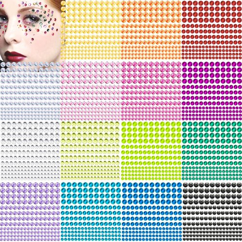 2580 Pcs Self Adhesive Rhinestones for Makeup Eyes 15 Colors Rainbow Rhinestones Face Jewels Face Gems Stick on, DIY Nail Makeup 3mm 4mm 5mm