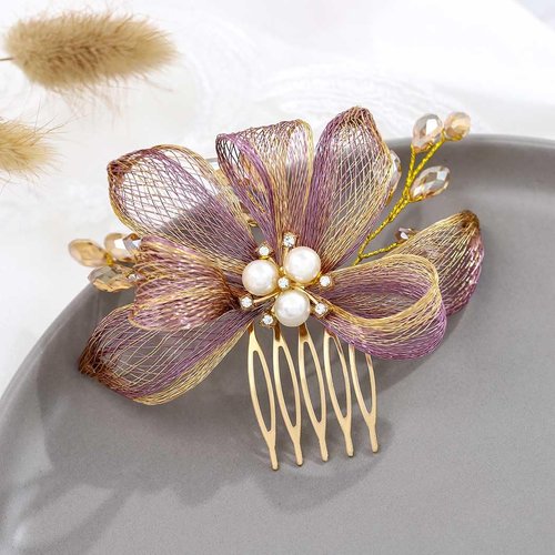Campsis Crystal Wedding Hair Piece Pearl Bridal Hair Comb Copper Wire Bride Hair Accessories for Women and Girls