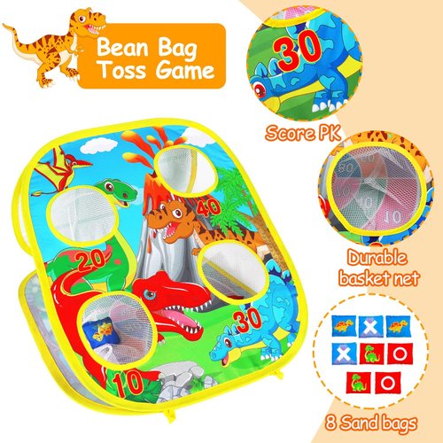 3 in 1 Bean Bag Toss Game for Kids, Toddler Toys for 2 3 4 5 Year Old Boys Girls Birthday Gifts, Dinosaur Cornhole Party Games Backyard Outdoor Outside Toys Ages 1-3 2-4 4-8 Valentine Easter Toy Game