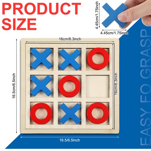 Seenelling Jumbo Wooden Tic Tac Toe Game Dementia Activities for Alzheimers Seniors with Matching and Puzzle Templates XO Chess Board Game for Elderly Engaging Table Decor(Blue, Red)