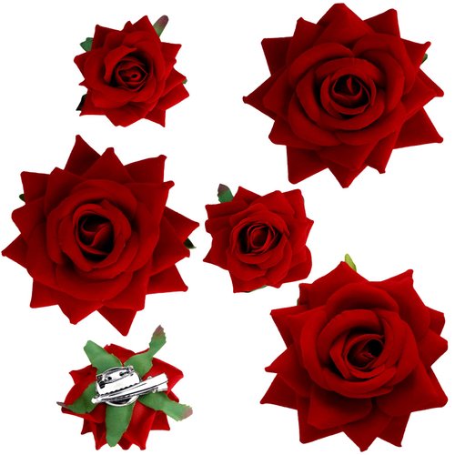 CIEHER 6 Pcs Red Rose Hair Clips for Women Girls, Fabric Rose Flowers Hair Clip Pin Mexican Rose Hair Accessories, Multi-occasion Use for Wedding Party Halloween Costume Prom