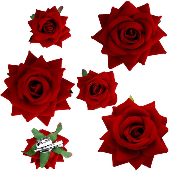 CIEHER 6 Pcs Red Rose Hair Clips for Women Girls, Fabric Rose Flowers Hair Clip Pin Mexican Rose Hair Accessories, Multi-occasion Use for Wedding Party Halloween Costume Prom
