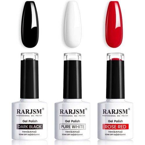 RARJSM Black White Gel Nail Polish Red Nail Polish Set Soak Off Gel Polish 3PCS 7.5ML UV LED Curi...