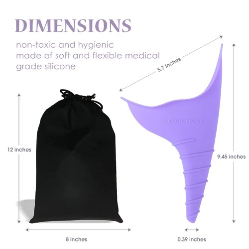 v cool livat Travel Female Urination Device - 2 Pack Reusable Silicone Portable Lady Urinal Pee Funnel Pee Urine Cups Standing Up Camping Outdoor Drawstring Discreet Carry Bag
