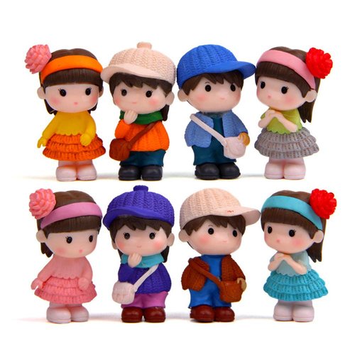 MAOMIA 8 Pcs Cartoon Boys and Girls Figurines Collection Playset, Cute Kids Figures Cake Toppers Doll Cake Decoration Fairy Garden Miniatures Ornaments