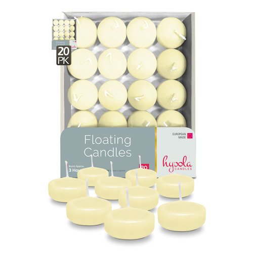 HYOOLA Premium Ivory Floating Candles 1.75 Inch - 3 Hour - 20 Pack - European Made
