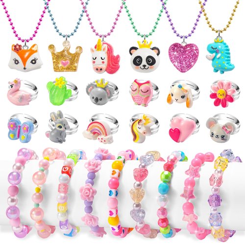 Toddler Girls Jewelry Age 3-5, Kids Play Jewelry Set for Little Girl 3 Year Old, Dress Up Necklaces Rings Bracelets Costume Jewelry Toddlers Children Jewels 4-6 6-8 4 5 6 7 Years Girl Accessories