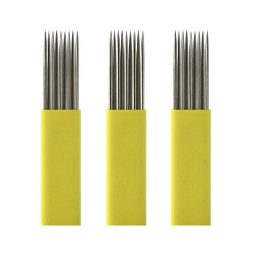 50pcs Yellow Microblading Needles 9 Pin Flat Double Line 0.25mm Blade Permanent Makeup Tattoo Needle for Fog Power Eyebrow Available size 15U,17U,19U,21U,9F,17F,19F,21F (9F)