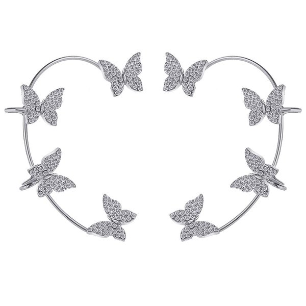 2PCS Women's Clip-On Earrings Hook Without Pierced Rose Flower Ear Bone Clip Ear Clip Butterfly (Silver Butterfly Ear Clips)
