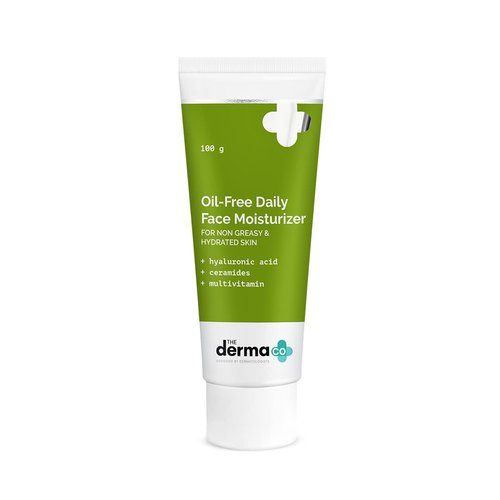 The Derma Co Oil-Free Daily Face Moisturizer | with Hyaluronic Acid & Ceramides | Gives Non-Greasy & Hydrated Skin & Helps Strengthens Skin Barrier | 3.53 Oz/100g