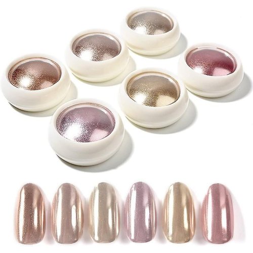 GZMAYUEN Rose Gold Nail Chrome Powders, 6 Colors Gold Chrome Powder for Nails Metallic Mirror Nai...