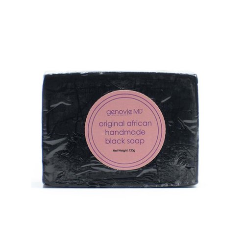 genovie MD Original African Black Soap, Face and Body Soap Bar for Women, Black Soap for Acne Wash Dry Skin, and Sensitive Skin, Facial Cleanser Made to Wash Away Impurities for a Youthful Complexion