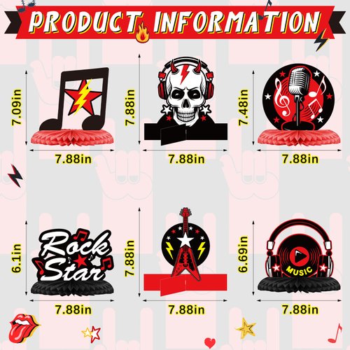 10 Pcs Rock and Roll Party Decorations Rock Star Centerpieces Born to Rock Party Decorations Music Theme Party Supplies Halloween Rock Birthday Decorations for Birthday Baby Shower Party Supplies