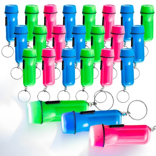 Mini Plastic Flashlight Keychain Bulk for Kids Assorted Colors LED Flashlight Keyring Lightweight and Portable Light - Perfect for Hiking, Cycling, Camping, Party Favors. (24 Pieces)