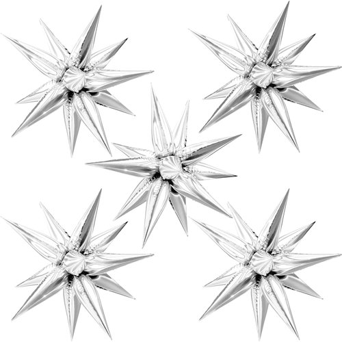 Moukiween 60 PCS Silver Star Balloons, 12 Point Spike Explosion Star Foil Balloons for Birthday Party New Year, Christmas, Graduation, Baby Shower Party Decoration (Silver)