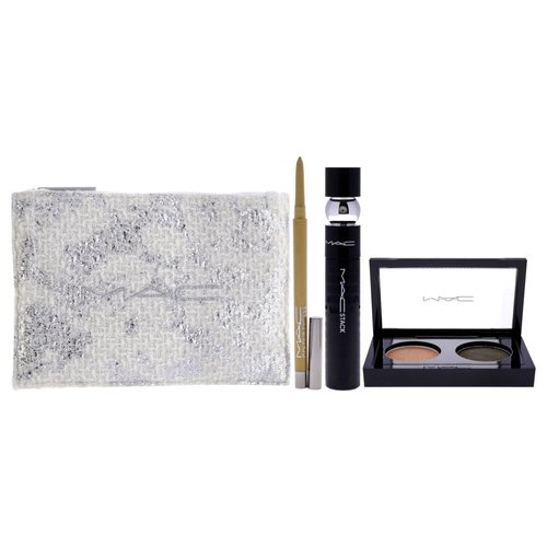 MAC Snowtrance Eye Kit for Women - 4 Pc 0.1oz Eye Shadow Duo, 0.41oz M-A-C Stack Mascara - Black, 0.01oz M-A-C Colour Excess Gel Pencil Eye Liner - Gold Goals, Pouch