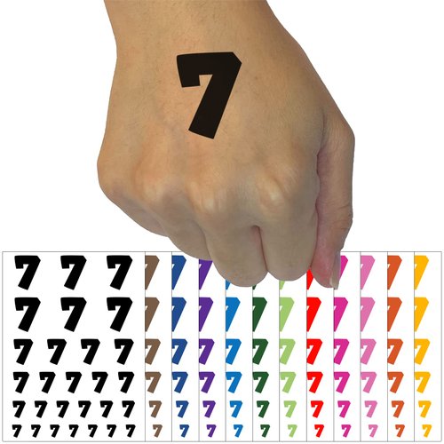 Number 7 Seven Fun Bold Font Temporary Tattoo Water Resistant Fake Body Art Set Collection - Dark Green (One Sheet)