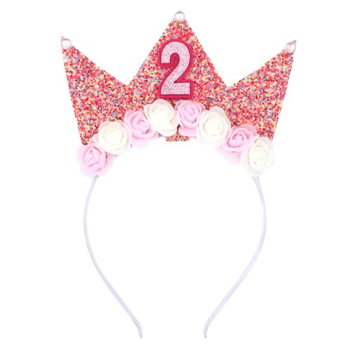 InnoHHustle Birthday Decorations for Girls,2th Birthday Headband 2nd Birthday Pink Crown Headband Birthday Girl Headbands Glitter Hair Band for Party Bling Birthday Tiara for Women Girls