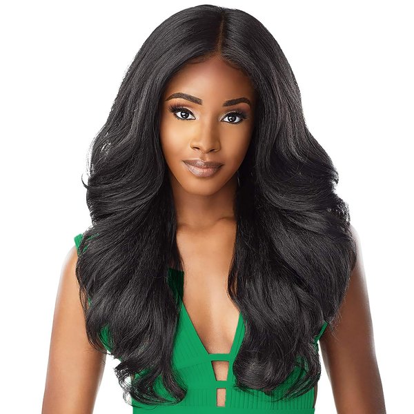 YOKAS Long Wavy Black Synthetic Lace Front Wig 13x4x1 Hd Transparent Lace Front Wigs 22 Inch Middle Part Synthetic Heat Resistant Fiber Wig Pre-Plucked Hairline with Baby Hair for Daily Party Use（1B）