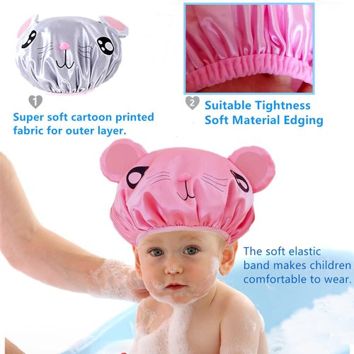 2 PCS shower caps for kids shower caps for girls shower cap kids Cartoon Waterproof Shower Bath Caps Set Bath Hat for Baby Girls Boys