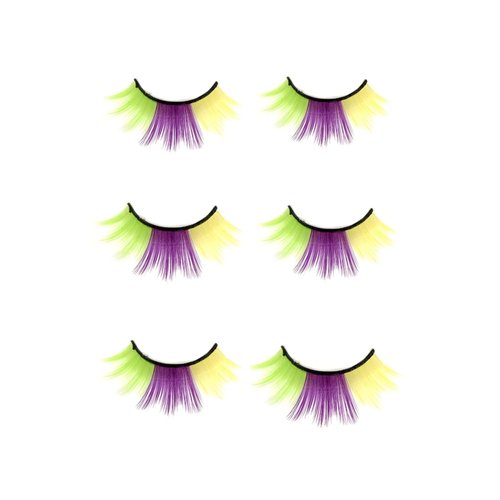 Mardi Gras Eyelashes Purple Green and Yellow Fake Lashes 3D Curl Salon Extensions Strip Pack 3 Pairs Natural Thick Multi-layer Festival Decoration Fake Eyelashes