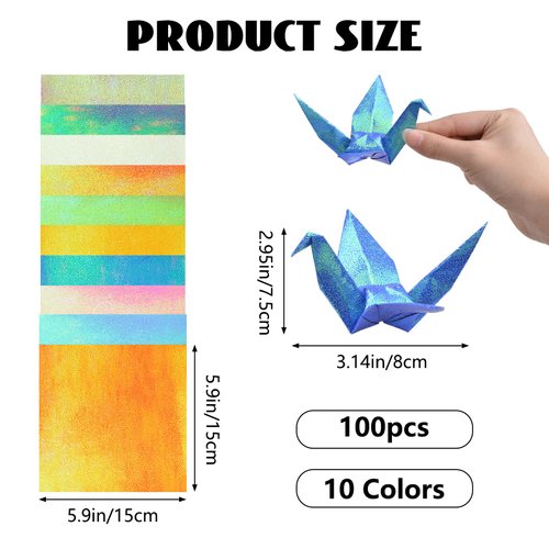 URROMA Glitter Origami Paper, 100pcs Shiny Square Folding Paper Origami Colorful Hand Origami Paper for DIY Craft Art Accessories, 15CM