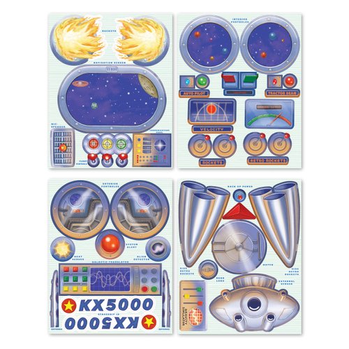 eeBoo: Pretend Play, Spaceship Reusable Stickers, Includes 4 Sticker Sheets, Transform Any Cardboard Box into Pretend Spaceships, for Ages 3 and up