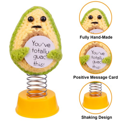 MuMyer Funny Positive Shaking Avocado Knitting Doll, Handmade Emotional Support Crochet Avocado Car Ornament Gift with Base for Car Interior Home Office Desk Decoration, Light Avocado