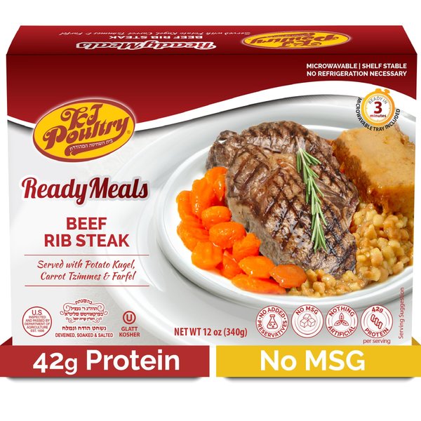 Kosher Beef Rib Steak & Kugel, MRE Meat Meals Ready to Eat, Shabbos Food (1 Pack) Prepared Entree Fully Cooked, Shelf Stable Microwave Dinner - Travel, Military, Camping, Emergency Survival