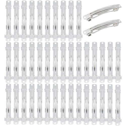 Lawie 40 Pack 3.15 Inch Silver Blank Rectangle Metal French Barrette Hair Clips 8 CM DIY Crafting Square Clips for Bow Making,Buns Ponytail Holders Hair Grips Hair Pins Accessories for Women Girls
