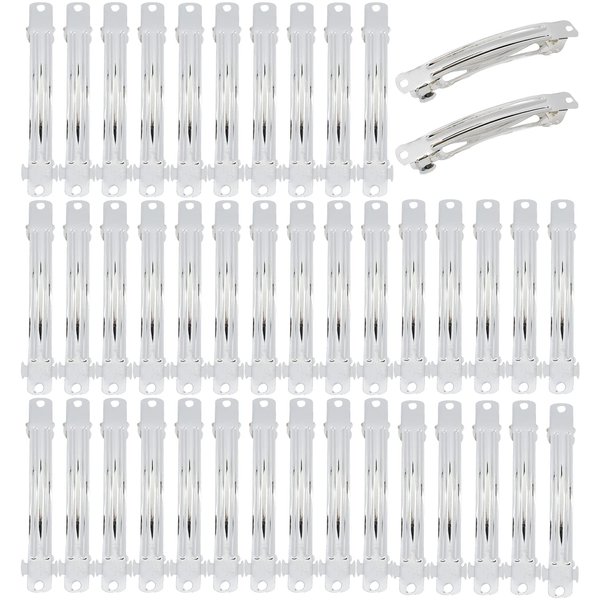 Lawie 40 Pack 3.15 Inch Silver Blank Rectangle Metal French Barrette Hair Clips 8 CM DIY Crafting Square Clips for Bow Making,Buns Ponytail Holders Hair Grips Hair Pins Accessories for Women Girls