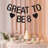 INNORU Great to Be 8 Banner, Kids 8th Birthday Party Hanging Bunting, Cheers to 8 Years Party Decorations Supplies Banner, Black Glitter