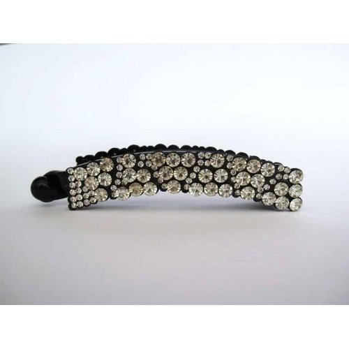 Generic Black sparkly banana hair claw clip with clear crystals rhinestones