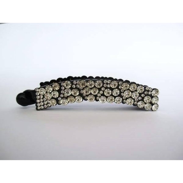 Generic Black sparkly banana hair claw clip with clear crystals rhinestones