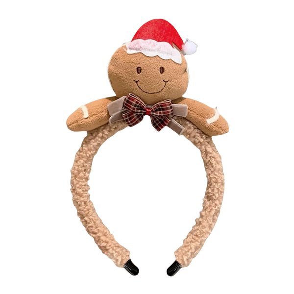 Gingerbread Headbands Christmas Headband for Women Plush Ginger Hair Band for Man Fluffy Hair Bands Reindeer Antler Headband Comfortable Xmas Hair Hoop Christmas Family Party Hair Accessories 1Pcs