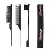 WOWANGEL 4PCS Hair Styling Set - Teasing Brush, Rat Tail Comb, Dual Edge Brush for Brushing, Combing, and Slicking, with Elastic Band - Black