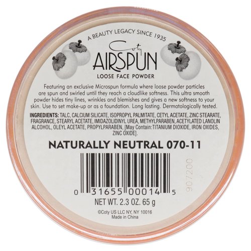 Coty AIRSPUN Face Powder, Naturally Neutral, 2.3 Oz, Natural Tone Loose Face Powder, for Setting Makeup or Foundation, Lightweight, Long Lasting, Pack of 1