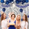 18th Birthday Decorations for Boys and Girls Blue Silver, Happy 18th Birthday Decorations Banner Birthday Balloons Number 18 Tablecloth Fringe Curtains Hanging Swirls, 18 Years Old Bday Party Supplies