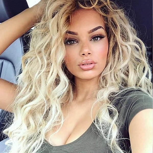 DEYNGS Blonde Long Curly Wavy Wig Ombre Platinum Blonde Wigs for Women Loose Wave Hair Glueless Heat Resistant Synthetic Wigs for Daily Party Use (Blonde-11)