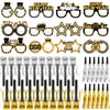 Yazabai 44 Pcs 2025 New Year's Eve Party Supplies Including Happy New Year Hats Glasses Silver and Gold Noisemakers (Glasses)
