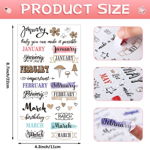 24 Sheets Monthly Planner Stickers Creative Journaling Stickers Aesthetic Calendar Planner Stickers for Calendars Planners Paper Book Decoration Accessories Scrapbooking