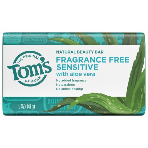 Tom's of Maine Natural Beauty Bar Soap for Sensitive Skin With Aloe Vera, Fragrance-Free, 5oz.